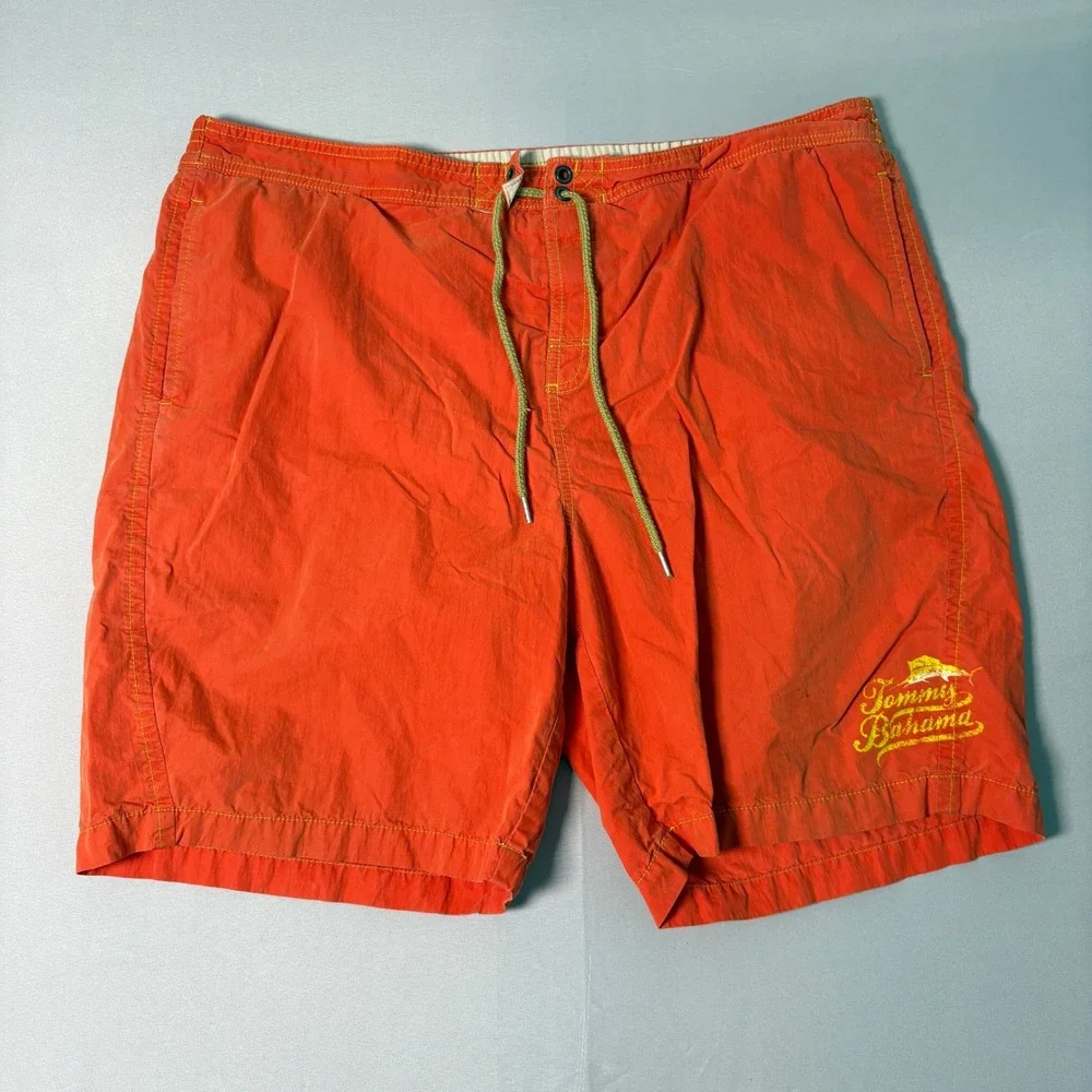 Tommy Bahama Mens Orange Swim Trunks XL Mesh Lined Board Shorts Embroidered Logo